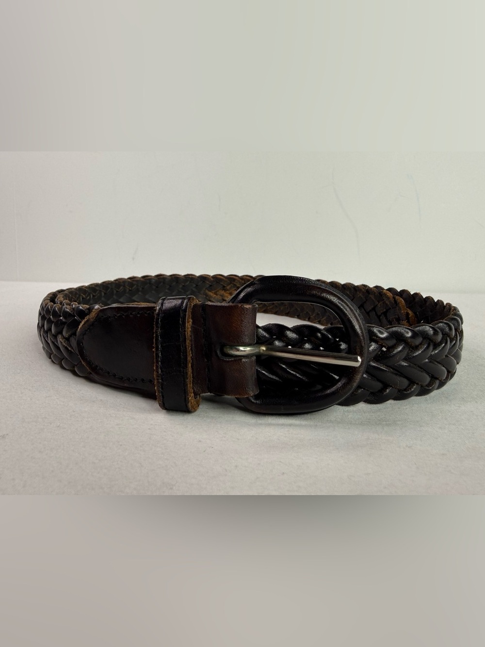 Braided Leather Belt Dark Brown Size 38